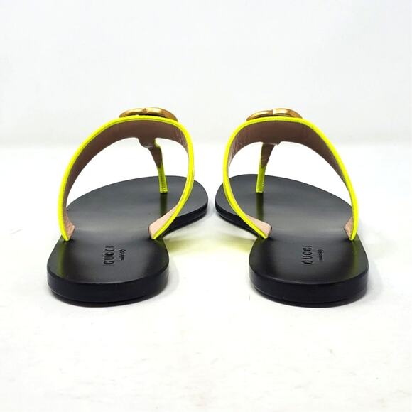 Gucci Marmont GG Sandal Thong Flat With Double G In Yellow Fluo Leather Size 37 - Picture 7 of 11